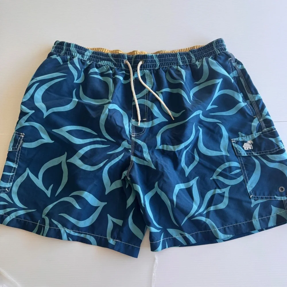 Caribbean Joe Swim Trunks Mens XXL‎ Blue Tropical Hawaiian Shorts  Mesh Lined